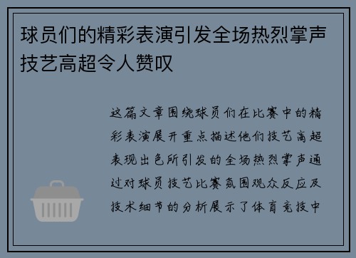 球员们的精彩表演引发全场热烈掌声技艺高超令人赞叹